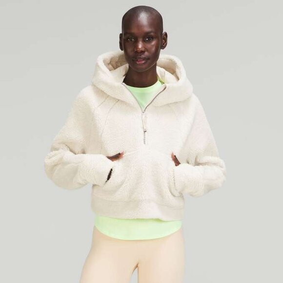 Lululemon Scuba Oversized Half-Zip Fleece Sherpa Hoodie - White Opal - Size 8 - Picture 2 of 6